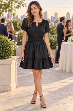Be by Chetta B Little Black Dress with Ruffle Hem and Cap Sleeves. Size M